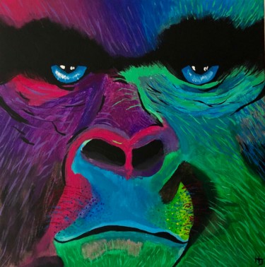 Painting titled "Rainbow Gorilla" by Hugo Jenner, Original Artwork, Acrylic