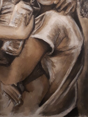 Рисунок под названием "Two kids" - Hugo Silva, Подлинное произведение искусства, Древесный уголь