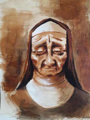 Schilderij getiteld "Nun" door Hugo Silva, Origineel Kunstwerk, Houtskool