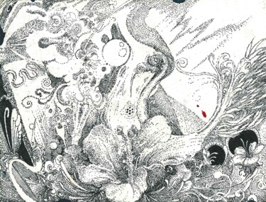 Dibujo titulada "PAROT'S WISH" por Hugo Simon, Obra de arte original, Tinta