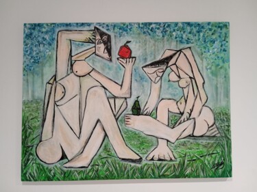 Peinture intitulée "déjeuner sur l'herbe" par Hugues Candaes (BAJEANNE CORBAZ), Œuvre d'art originale, Acrylique