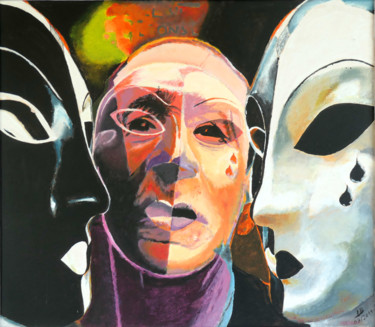 Painting titled "masques" by Hugues Elbe, Original Artwork, Acrylic
