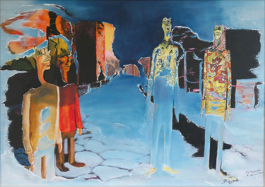 Painting titled "Touriste à Pompei" by Hugues Elbe, Original Artwork, Acrylic Mounted on Wood Stretcher frame