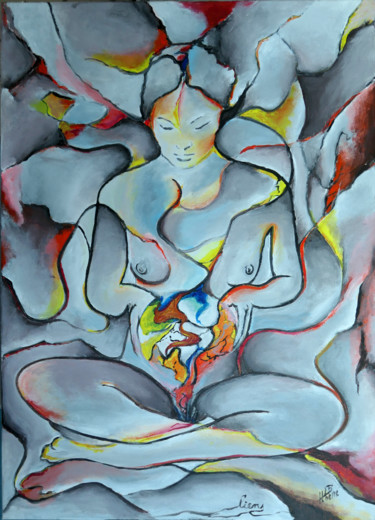 Картина под названием "Liens 1" - Hugues Elbe, Подлинное произведение искусства, Акрил Установлен на Деревянная рама для нос…