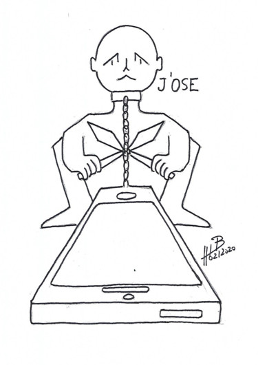 Disegno intitolato "Sans portable 2" da Hugues Elbe, Opera d'arte originale, Pennarello