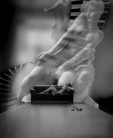 Digitale Kunst mit dem Titel "L'escalier" von Hugues Elbe, Original-Kunstwerk, Digitale Collage
