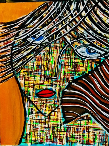 Painting titled "portrait de femme" by Hugues Gravouil, Original Artwork, Acrylic