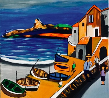 Painting titled "Port de pêche" by Hugues Gravouil, Original Artwork, Acrylic