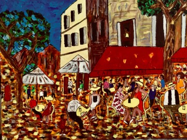 Peinture intitulée "Terrasse de café" par Hugues Gravouil, Œuvre d'art originale, Acrylique