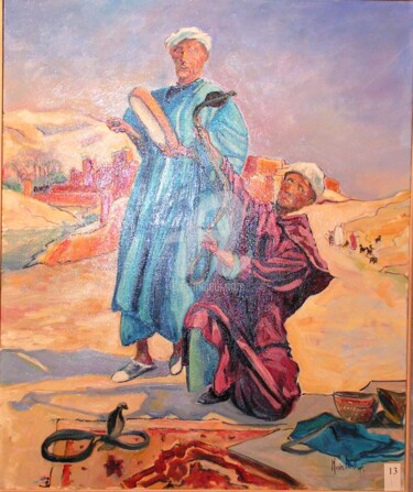 Pintura intitulada "CHARMEURS DE SERPEN…" por Hugues Mardelle, Obras de arte originais, Óleo