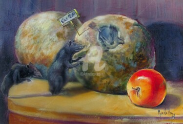 Painting titled "AH! LE BON FROMAGE" by Hugues Mardelle, Original Artwork, Oil