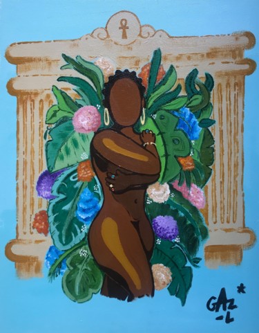 Painting titled "Malkia Ta Netjeru" by Hugues Matumona, Original Artwork, Acrylic