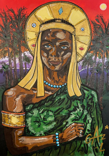Schilderij getiteld "Kimpa Vita" door Hugues Matumona, Origineel Kunstwerk, Acryl