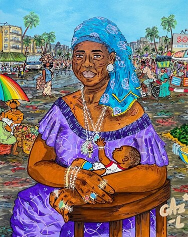 绘画 标题为“Malkia wa Afrika” 由Hugues Matumona, 原创艺术品, 丙烯