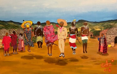 Malerei mit dem Titel "SHUJAA" von Hugues Matumona, Original-Kunstwerk, Acryl