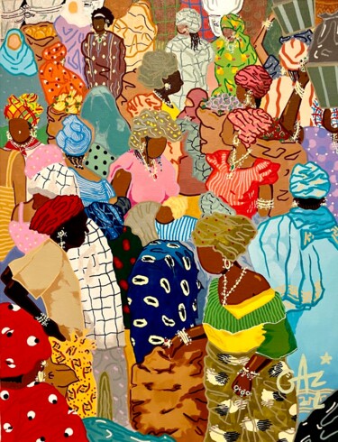 Malerei mit dem Titel "GLORY TO MAMAS" von Hugues Matumona, Original-Kunstwerk, Acryl
