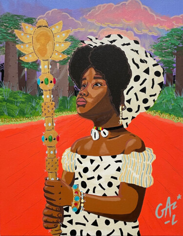 Malarstwo zatytułowany „Msichana Mrembo” autorstwa Hugues Matumona, Oryginalna praca, Akryl