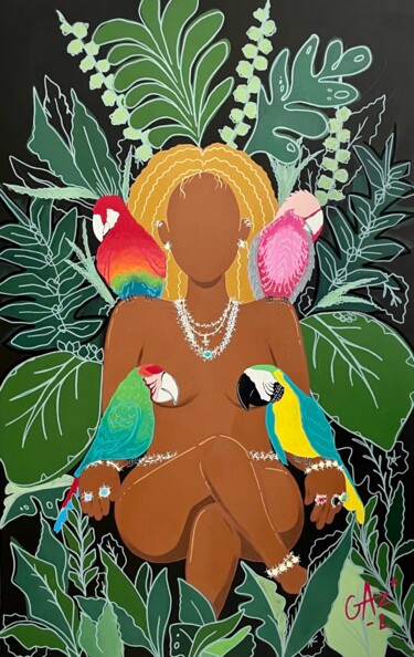Картина под названием "KITI CHA ENZI" - Hugues Matumona, Подлинное произведение искусства, Акрил