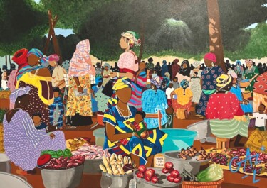 Картина под названием "NYOTA ZA DUNIA" - Hugues Matumona, Подлинное произведение искусства, Акрил