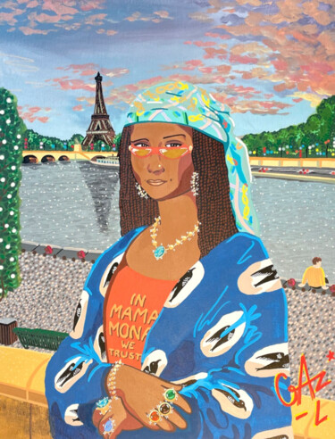 Malerei mit dem Titel "MAMA MONA" von Hugues Matumona, Original-Kunstwerk, Acryl