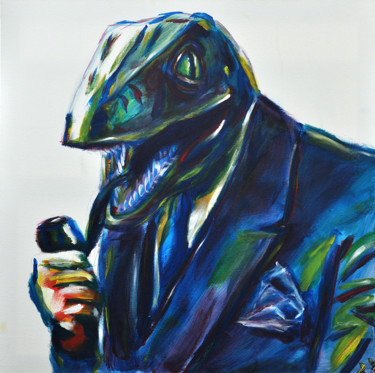 Painting titled "Philosoraptor" by Hugues Poirier, Original Artwork, Acrylic Mounted on Wood Stretcher frame