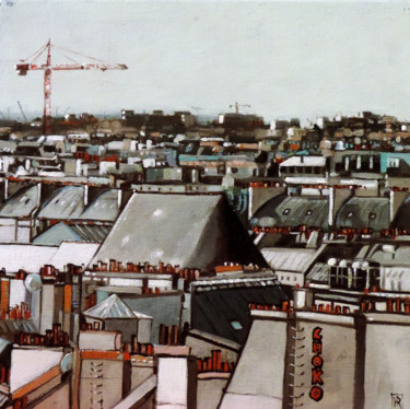 Peinture intitulée "Toits parisiens ave…" par Hugues Renck, Œuvre d'art originale, Huile