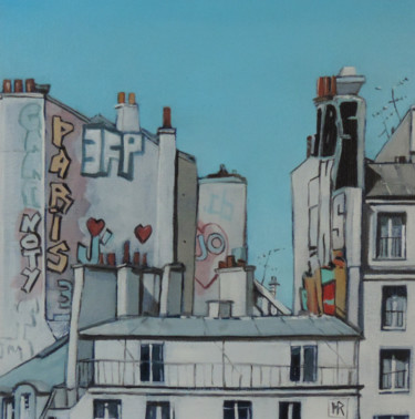 Pittura intitolato "Graffitis à Paris 2…" da Hugues Renck, Opera d'arte originale, Olio
