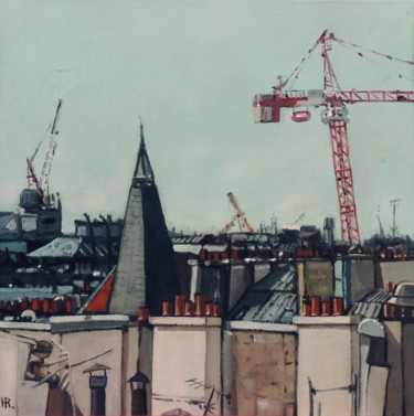 Peinture intitulée "Toits parisiens ave…" par Hugues Renck, Œuvre d'art originale, Huile