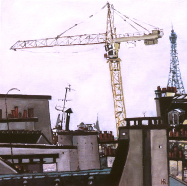 Painting titled "Grue et tour Eiffel…" by Hugues Renck, Original Artwork, Oil