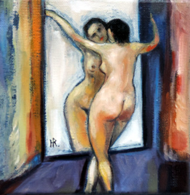 Painting titled "Nu au miroir" by Hugues Renck, Original Artwork, Oil