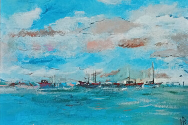 Schilderij getiteld "Les bateaux" door Hugues Renck, Origineel Kunstwerk, Acryl