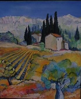 Pittura intitolato "au pied des Alpilles" da Hugues Roussel, Opera d'arte originale, Olio