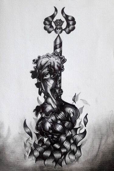 Dessin intitulée "Feu" par Hugues Wartelle, Œuvre d'art originale, Crayon