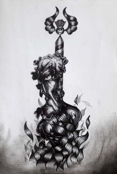 Drawing titled "Feu" by Hugues Wartelle, Original Artwork, Pencil