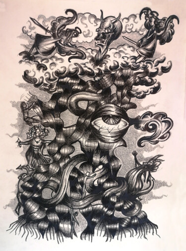 Desenho intitulada "Croquis Arbre" por Hugues Wartelle, Obras de arte originais, Lápis