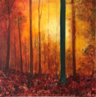 Painting titled "Sous-bois" by Hugues Boucry, Original Artwork, Acrylic