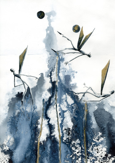 Schilderij getiteld "Up" door Hugues Breton, Origineel Kunstwerk, Aquarel