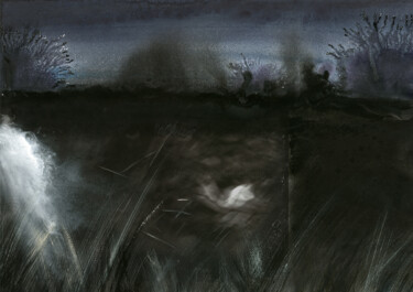 Peinture intitulée "En traversant la nu…" par Hugues Breton, Œuvre d'art originale, Aquarelle