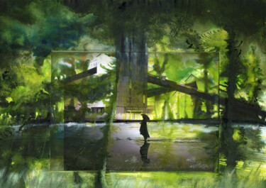 Malerei mit dem Titel "Steppe - forêt" von Hugues Breton, Original-Kunstwerk, Aquarell