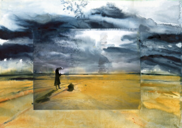 Pintura intitulada "Steppe -horizon" por Hugues Breton, Obras de arte originais, Aquarela