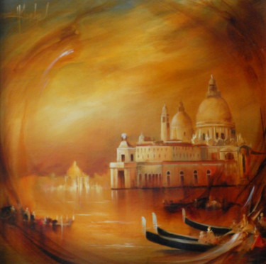 Painting titled "Venise au loin" by Hugues Chamagne, Original Artwork, Acrylic