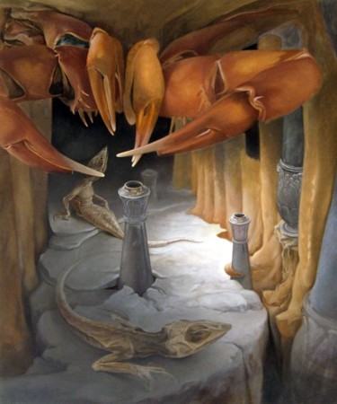 Peinture intitulée "Reptile humanoïde" par Hugues Delbergue, Œuvre d'art originale