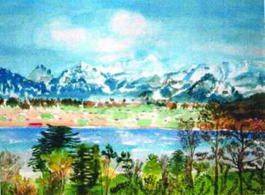Pittura intitolato "Mont-Blanc mirador…" da Huguette Genetti, Opera d'arte originale, Acquarello