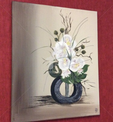 Painting titled "orchidées blanches" by Hd-Creation, Original Artwork, Acrylic