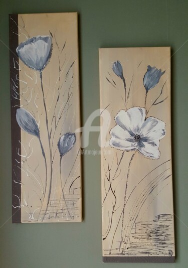 Painting titled "Dyptique fleurs bla…" by Hd-Creation, Original Artwork, Acrylic
