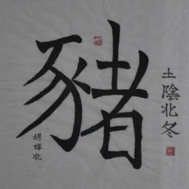 Disegno intitolato "Earth Pig (Tu Zhu)" da Hu Hei Bei, Opera d'arte originale, Inchiostro