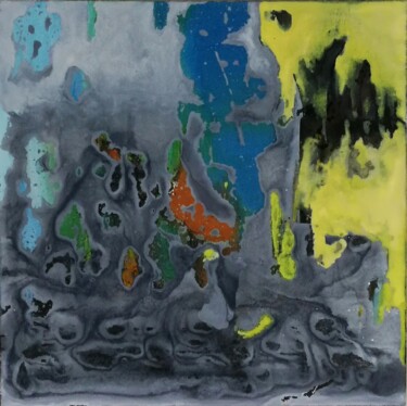 Картина под названием "Grayscale-yellow 1" - Hui Li, Подлинное произведение искусства, Акрил Установлен на Деревянная рама д…