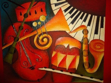 Peinture intitulée "Instruments animés" par Farida, Œuvre d'art originale