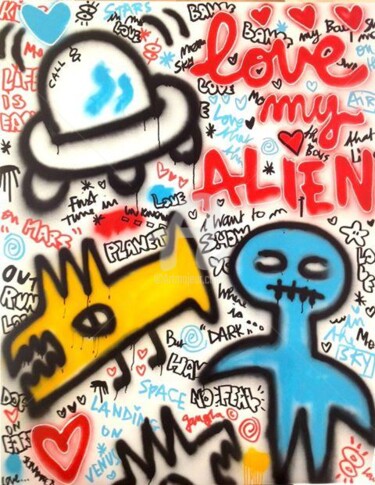 Peinture intitulée "love-my-alien.  Gal…" par Johanne 8, Œuvre d'art originale