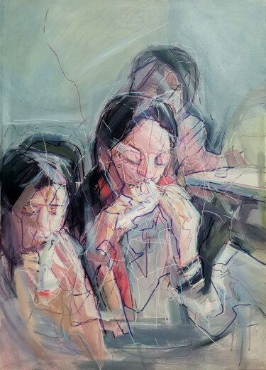 Malerei mit dem Titel "《吹陶笛的少先队员》" von Huixi Yu, Original-Kunstwerk, Gel Stift